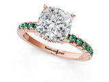 Rose gold Cushion Cut Diamond Solitaire Ring with Round with Green Sapphire side stone Pavé Band and Four-Prong Setting_37