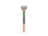 Rose gold Cushion Cut Diamond Solitaire Ring with Round with Green Sapphire side stone Pavé Band and Four-Prong Setting_38