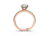 Rose gold Cushion Cut Diamond Solitaire Ring with Round with Green Sapphire side stone Pavé Band and Four-Prong Setting_39