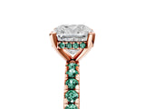 Rose gold Cushion Cut Diamond Solitaire Ring with Round with Green Sapphire side stone Pavé Band and Four-Prong Setting_41