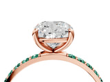 Rose gold Cushion Cut Diamond Solitaire Ring with Round with Green Sapphire side stone Pavé Band and Prong Setting_27