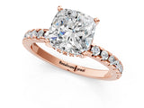 Rose gold Cushion Cut Diamond Solitaire Ring with Round with Moissanite side stone Pavé Band and Four-Prong Setting_37