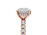 Rose gold Cushion Cut Diamond Solitaire Ring with Round with Moissanite side stone Pavé Band and Four-Prong Setting_41