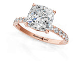 Rose gold Cushion Cut Diamond Solitaire Ring with Round with Moissanite side stone Pavé Band and Prong Setting_13