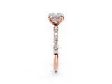 Rose gold Cushion Cut Diamond Solitaire Ring with Round with Moissanite side stone Pavé Band and Prong Setting_14
