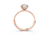 Rose gold Cushion Cut Diamond Solitaire Ring with Round with Moissanite side stone Pavé Band and Prong Setting_15