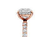 Rose gold Cushion Cut Diamond Solitaire Ring with Round with Moissanite side stone Pavé Band and Prong Setting_17