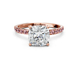 Rose gold Cushion Cut Diamond Solitaire Ring with Round with Morganite side stone Pavé Band and Prong Setting_12