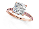 Rose gold Cushion Cut Diamond Solitaire Ring with Round with Morganite side stone Pavé Band and Prong Setting_13