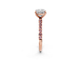 Rose gold Cushion Cut Diamond Solitaire Ring with Round with Morganite side stone Pavé Band and Prong Setting_14