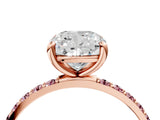 Rose gold Cushion Cut Diamond Solitaire Ring with Round with Morganite side stone Pavé Band and Prong Setting_16