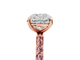 Rose gold Cushion Cut Diamond Solitaire Ring with Round with Morganite side stone Pavé Band and Prong Setting_17