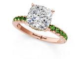 Rose gold Cushion Cut Diamond Solitaire Ring with Round with Peridot side stone Pavé Band and Four-Prong Setting_37
