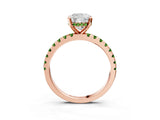 Rose gold Cushion Cut Diamond Solitaire Ring with Round with Peridot side stone Pavé Band and Four-Prong Setting_39
