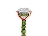 Rose gold Cushion Cut Diamond Solitaire Ring with Round with Peridot side stone Pavé Band and Four-Prong Setting_41