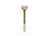 Rose gold Cushion Cut Diamond Solitaire Ring with Round with Peridot side stone Pavé Band and Prong Setting_2