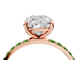 Rose gold Cushion Cut Diamond Solitaire Ring with Round with Peridot side stone Pavé Band and Prong Setting_4