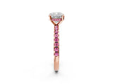 Rose gold Cushion Cut Diamond Solitaire Ring with Round with Pink Sapphire side stone Pavé Band and Four-Prong Setting_38