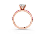 Rose gold Cushion Cut Diamond Solitaire Ring with Round with Pink Sapphire side stone Pavé Band and Four-Prong Setting_39