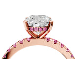 Rose gold Cushion Cut Diamond Solitaire Ring with Round with Pink Sapphire side stone Pavé Band and Four-Prong Setting_40