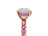 Rose gold Cushion Cut Diamond Solitaire Ring with Round with Pink Sapphire side stone Pavé Band and Four-Prong Setting_41