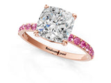 Rose gold Cushion Cut Diamond Solitaire Ring with Round with Pink Sapphire side stone Pavé Band and Prong Setting_13