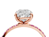 Rose gold Cushion Cut Diamond Solitaire Ring with Round with Pink Sapphire side stone Pavé Band and Prong Setting_16