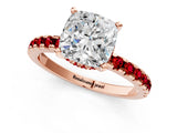Rose gold Cushion Cut Diamond Solitaire Ring with Round with Ruby side stone Pavé Band and Four-Prong Setting_37