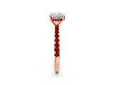 Rose gold Cushion Cut Diamond Solitaire Ring with Round with Ruby side stone Pavé Band and Four-Prong Setting_38
