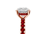 Rose gold Cushion Cut Diamond Solitaire Ring with Round with Ruby side stone Pavé Band and Four-Prong Setting_41