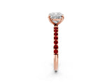 Rose gold Cushion Cut Diamond Solitaire Ring with Round with Ruby side stone Pavé Band and Prong Setting_38