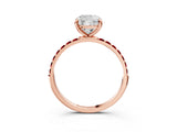 Rose gold Cushion Cut Diamond Solitaire Ring with Round with Ruby side stone Pavé Band and Prong Setting_39