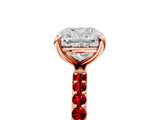 Rose gold Cushion Cut Diamond Solitaire Ring with Round with Ruby side stone Pavé Band and Prong Setting_41