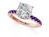 Rose gold Cushion Cut Diamond Solitaire Ring with Round with Tanzanite side stone Pavé Band and Four-Prong Setting_37