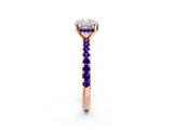 Rose gold Cushion Cut Diamond Solitaire Ring with Round with Tanzanite side stone Pavé Band and Four-Prong Setting_38