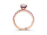 Rose gold Cushion Cut Diamond Solitaire Ring with Round with Tanzanite side stone Pavé Band and Four-Prong Setting_39