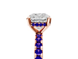 Rose gold Cushion Cut Diamond Solitaire Ring with Round with Tanzanite side stone Pavé Band and Four-Prong Setting_41