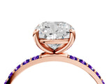 Rose gold Cushion Cut Diamond Solitaire Ring with Round with Tanzanite side stone Pavé Band and Prong Setting_38