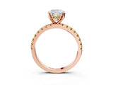 Rose gold Cushion Cut Diamond Solitaire Ring with Round with Yellow Sapphire side stone Pavé Band and Four-Prong Setting_39