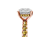 Rose gold Cushion Cut Diamond Solitaire Ring with Round with Yellow Sapphire side stone Pavé Band and Four-Prong Setting_41
