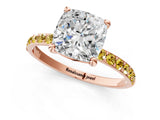 Rose gold Cushion Cut Diamond Solitaire Ring with Round with Yellow Sapphire side stone Pavé Band and Prong Setting_13
