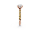 Rose gold Cushion Cut Diamond Solitaire Ring with Round with Yellow Sapphire side stone Pavé Band and Prong Setting_14