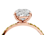 Rose gold Cushion Cut Diamond Solitaire Ring with Round with Yellow Sapphire side stone Pavé Band and Prong Setting_16