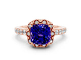 Rose gold Cushion Cut Diamond Solitaire Ring with Shared Prong Pavé Band