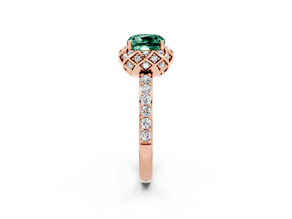 Rose gold Cushion Cut Diamond Solitaire Ring with Shared Prong Pavé Band