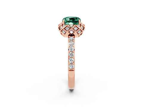 Rose gold Cushion Cut Diamond Solitaire Ring with Shared Prong Pavé Band_2