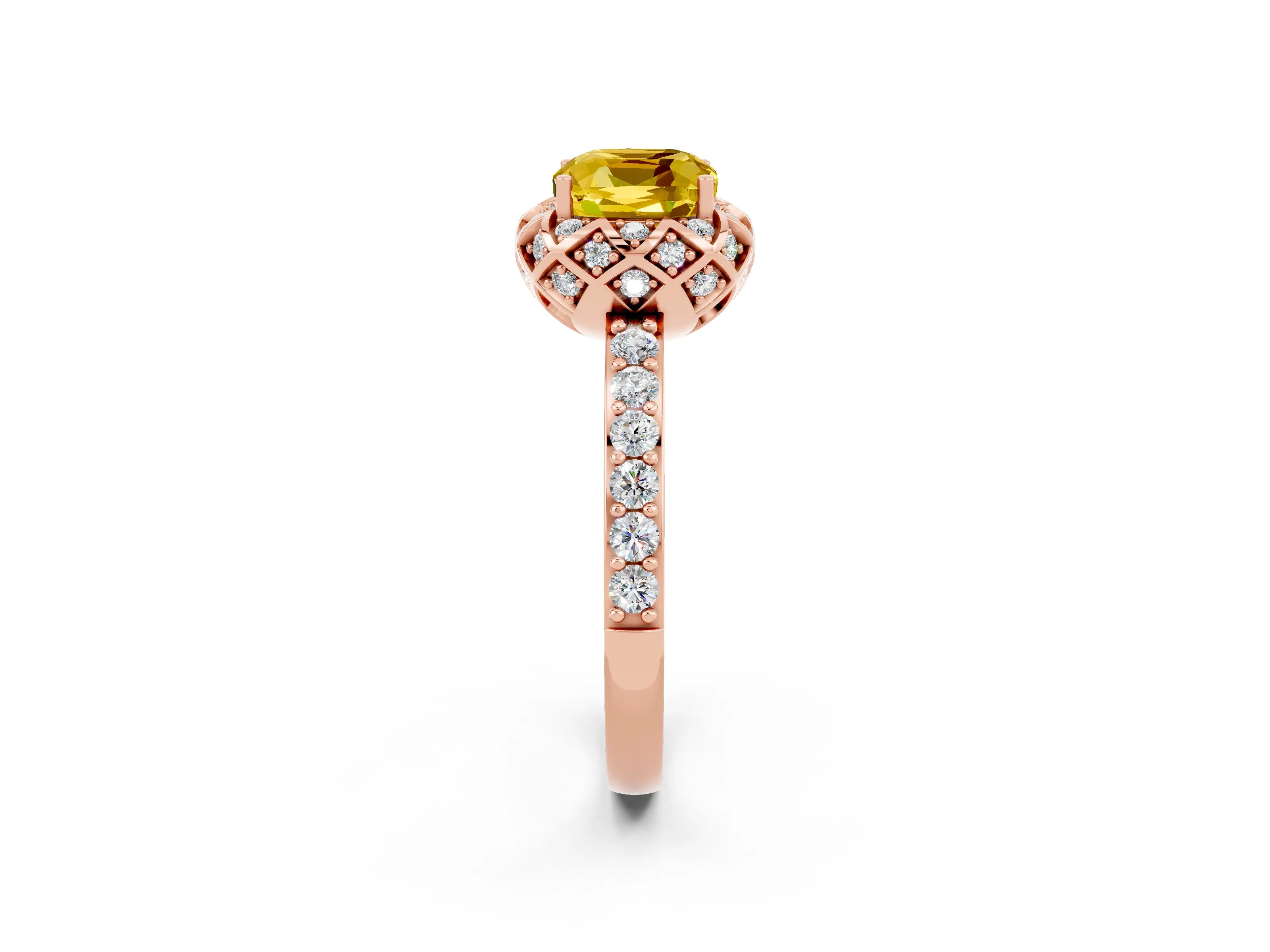 Rose gold Cushion Cut Diamond Solitaire Ring with Shared Prong Pavé Band_2
