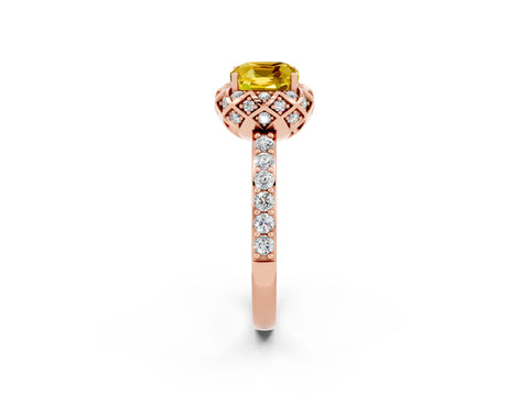 Rose gold Cushion Cut Diamond Solitaire Ring with Shared Prong Pavé Band_2