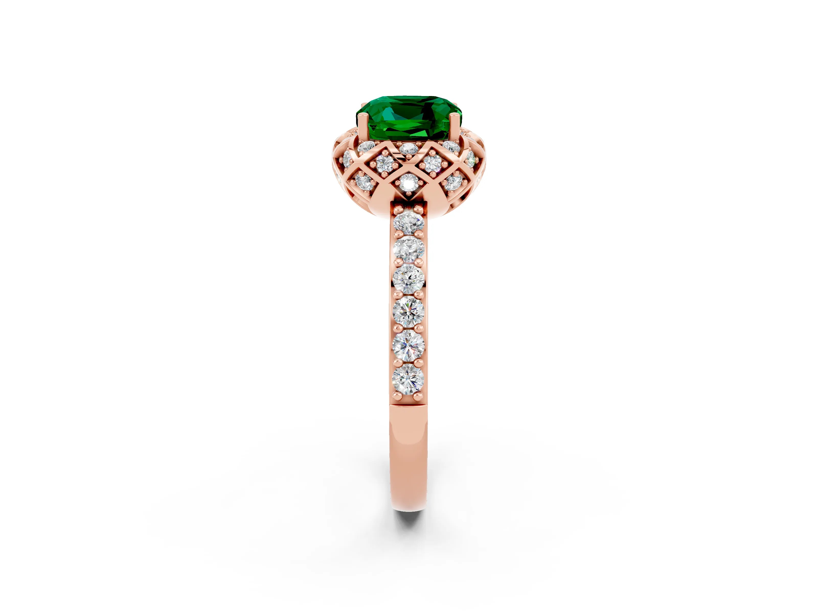 Rose gold Cushion Cut Diamond Solitaire Ring with Shared Prong Pavé Band_2
