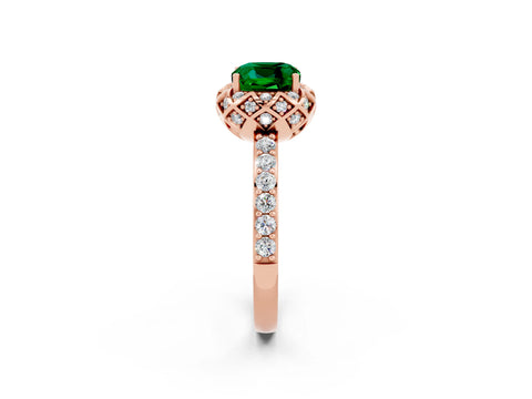 Rose gold Cushion Cut Diamond Solitaire Ring with Shared Prong Pavé Band_2